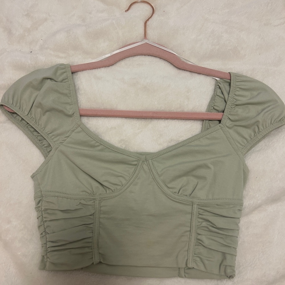 Princess Polly Green Puff Sleeve Crop Blouse